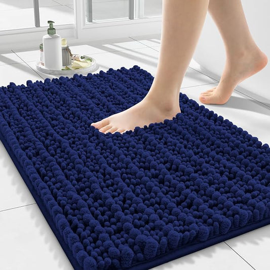 Smiry Bathroom Rugs 24X16, Extra Soft Rubber Backing Chenille Bath Mats | Navy Blue Machine Washable Non Slip Quick Dry Bath Mats for Bathroom Floor, Tub, Shower, Home Decor Accessories