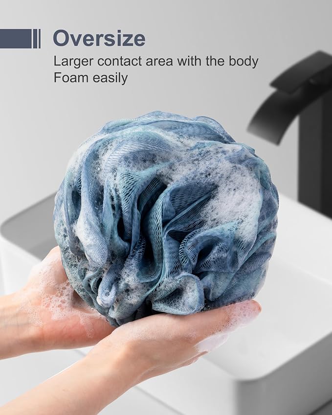 MTDLYICE Loofah Sponge, XXL Large Loofah 100g 4 Pack, Bath Sponge Soft Mesh Shower Loofah for Men, Body Scrub, Shower Pouf Bath Accessories, for Body Wash, Soap (Blue)