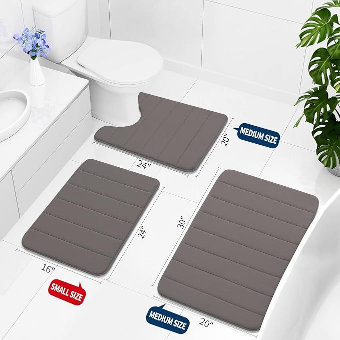 Buganda Memory Foam Bath Mat 24 x 16, Ultra Soft Absorbent Bathroom Rugs | Taupe, Machine Washable Quick Dry Bath Mats for Bathroom Floor, Shower and Tub, Home Decor Accessories