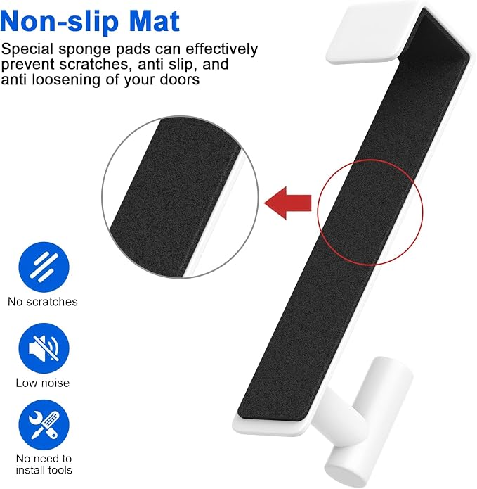 PMMASTO 2-Pack Over The Door Hooks - Rustproof Stainless Steel Door Hangers for 1-3/4 Inch Doors, Non-Marking and Tool-Free Easy Install (White, T Shape)