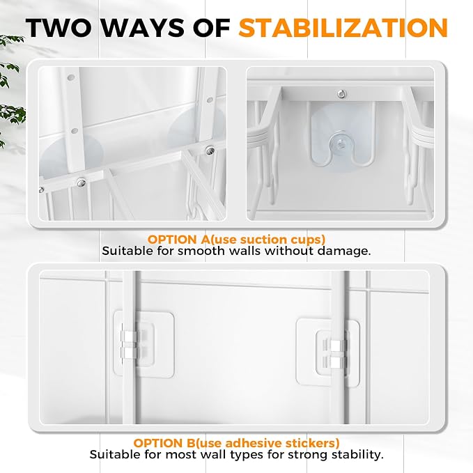 Adjustable Aluminum Shower Caddy Hanging for Handheld Showerhead, White | Rustproof Aluminum, Shower Organizer, Anti-Slip, Quick-Drain Shelf, 40lbs Capacity, Suction Cups, 8 Hooks, Razor Soap Holders