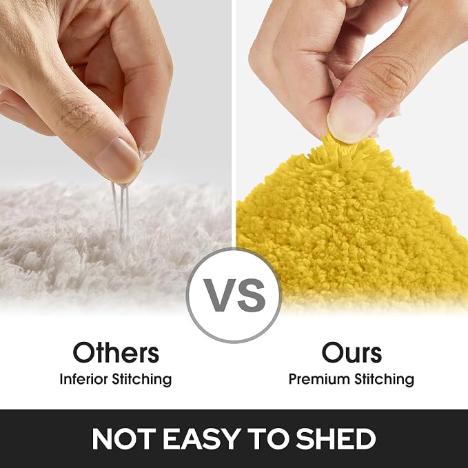 HOMEIDEAS Bathroom Rugs Sets 2 Piece, Super Soft Non Slip Bath Mat Yellow | Ultra Absorbent, Microfiber Machine Washable Bath Rug Set, for Bathroom, Tub, Shower 20" x 32" + 16" x 24"