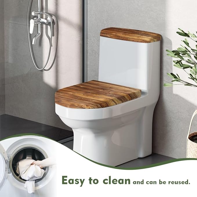 Brown Wooden Toilet Cover Lid Set 2 Pack Toilet Tank Cover Washable Bathroom Accessory Set Fits Most Round,Elongated and Oblong Lids
