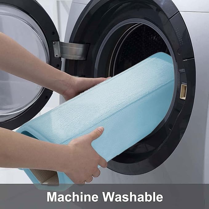 Buganda Memory Foam Bath Mat 47 x 24, Ultra Soft Absorbent Bathroom Rugs | Light Blue, Machine Washable Quick Dry Bath Mats for Bathroom Floor, Shower and Tub, Home Decor Accessories