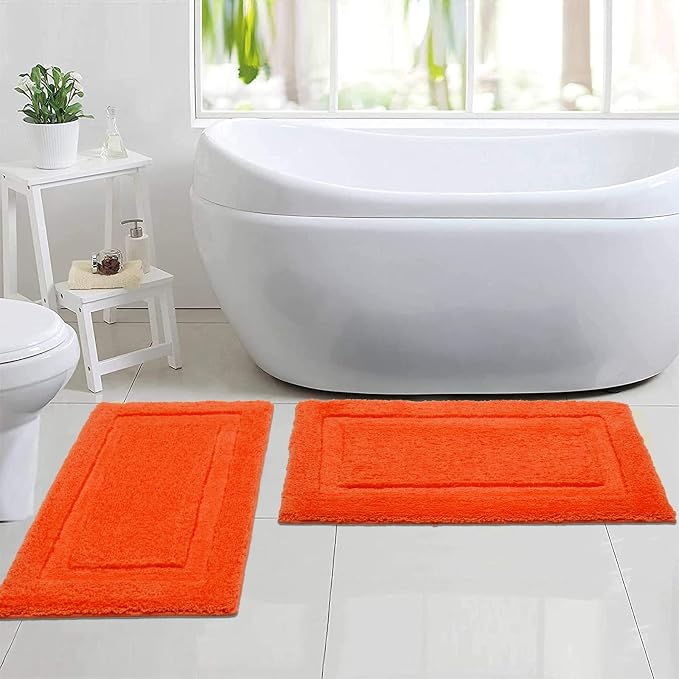 SHACOS Soft Microfiber Orange Bathroom Rugs Sets 2 Pieces 32x20 inch | Absorbent Plush Bath Rugs, Non Slip Washable Shaggy Bath Mats, Fluffy Bathroom Runner Floor Mats Shower Rug