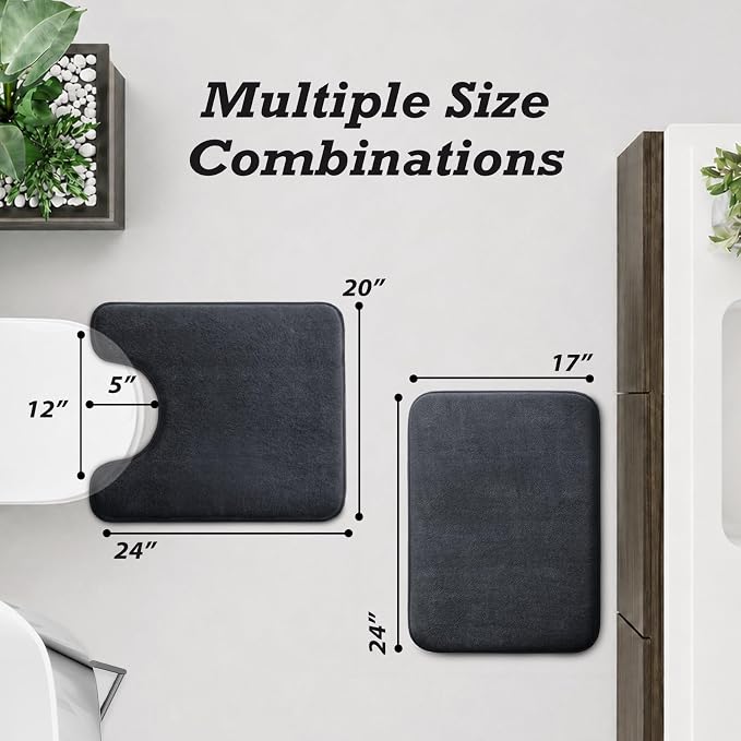 Bathroom Rugs Sets 2 Piece, Non-Slip & Quick Dry Bath Mat Set, Ultra Soft Velvet Bath Rugs for Bathroom, Toilet and Shower Floor, Dark Grey