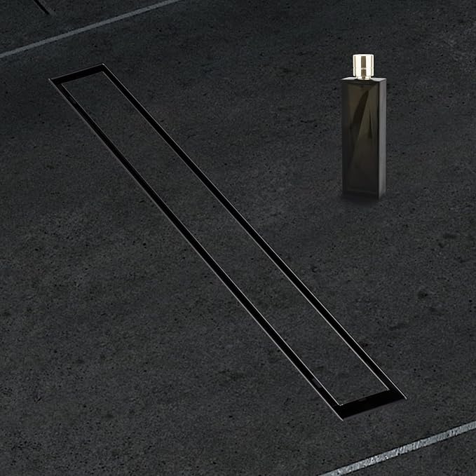 28 Inch Linear Shower Drain Matte Black Floor Drain for Bathroom Kitchen Rectangular 2 in 1 Floor Drain Tile Insert Cover 304 Stainless Steel Easy Install with Hair Strainer, Adjustable Leveling Feet