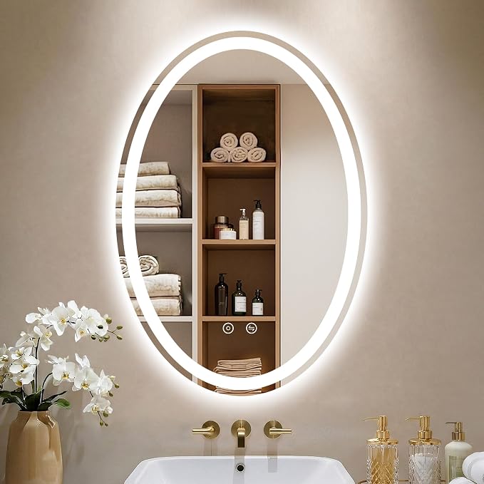Oval LED Mirror for Bathroom,22x32 Lighted Vanity Mirror with Lights | Smart Anti-Fog, Dimmable 3 Color Modes, Backlit+Frontlit, Memory Function, HD Tempered Glass,Touch Sensor,Horizontal/Vertical