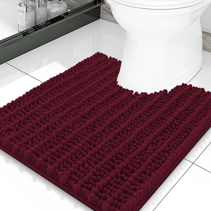 Smiry Bathroom Toilet Rugs U Shaped 20X20, Chenille Bath mats for Toilet | Burgundy Extra Soft Absorbent Non Slip Rubber Backing Contour Bath Rugs for Toilet, Machine Washable Contoured Bath Mats
