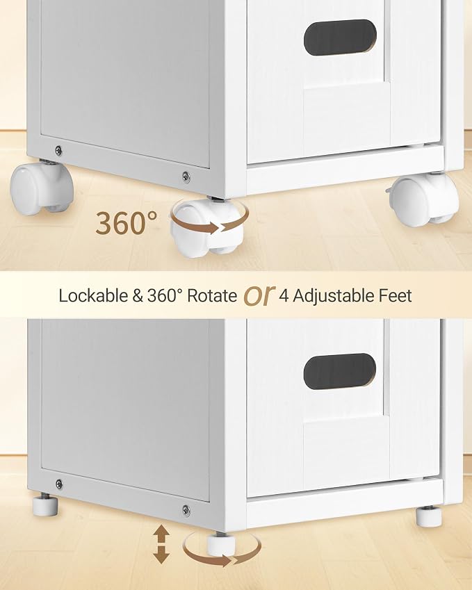 Hzuaneri Bathroom Storage Cabinet - Toilet Paper Storage Cabinet, Small Toilet Paper Holder with 4 Wheels, Bathroom Organizer with Adjustable Shelf, for Small Spaces, White BC04613W