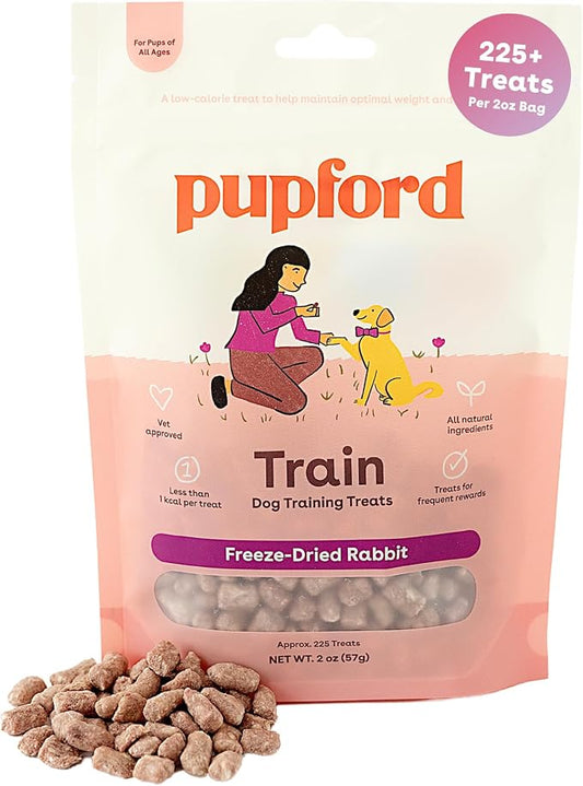 Pupford Freeze Dried Training Treats for Dogs & Puppies (Rabbit, 2 oz) | 225+ treats per bag, Ultra low-calorie, Only 2 ingredients, All breed sizes, Mess free and bite sized, Trainer recommended