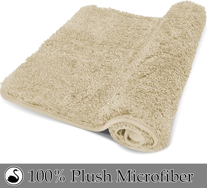 RUN HELIX Bathroom Rugs Sets 3 Piece, Luxury Microfiber Extra Soft Bath Rugs Set, Absorbent Water Shaggy Bath Mats, Non-Slip TPR Backing, Machine Washable, for Bathroom, Tub and Shower, Beige