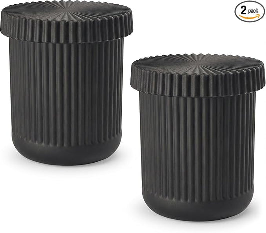 2 Pack Qtip Holder - Apothecary Jars with Lids, Bathroom Organizers and Storage Canister for Cotton Balls,Swabs,Floss Picks,Hair Ties,Clear Glass Vintage Bathroom Decor Jar Set (Black)