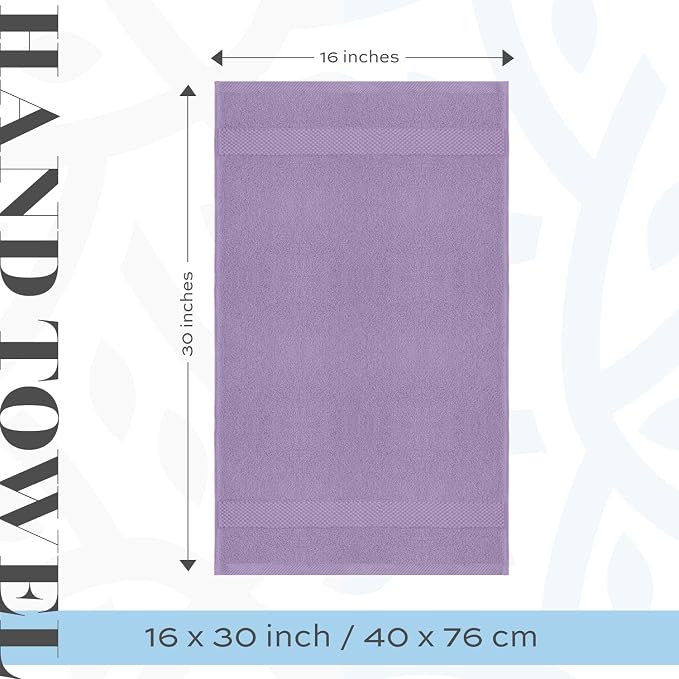 White Classic Luxury Lavender Hand Towels - Soft 100% Turkish Cotton | Highly Absorbent Hotel spa Bathroom Towel Collection | 16x30 Inch | Set of 6