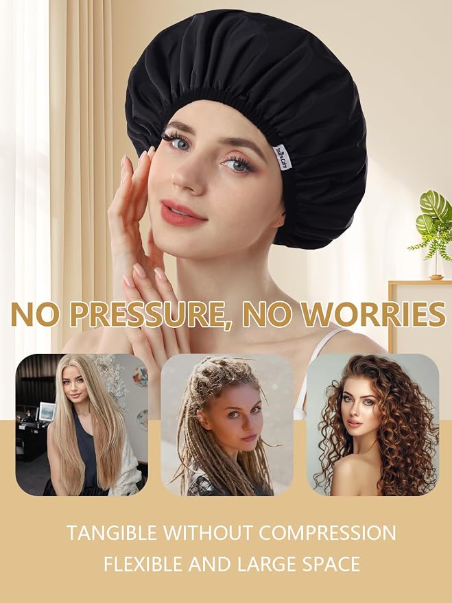 Years calm Shower Caps for Women Reusable Waterproof Double Layer Hair Cap | Both Sides Usable, Reversible Pattern & Solid Color Design, Soft Elastic Keeps Hair Dry for shower Spa Travel