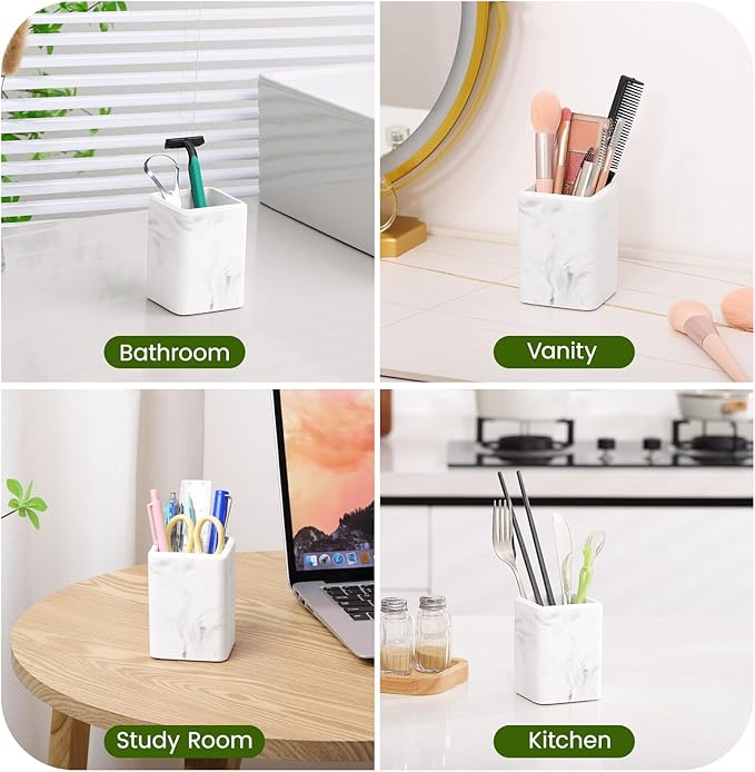 Luxspire Toothbrush Holders, Diatomite Toothbrush Cups for Bathroom, Marble | Fast Drying, Diatomaceous Earth, Electric Toothbrush Holder, Toothbrush and Toothpaste Holder, Bathroom Organizer Essentials