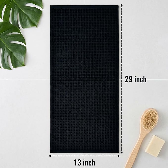 Jacquotha Black Waffle Cotton Hand Towels Set of 2 – Quick Dry, Low Lint | Towels for Bathroom, Kitchen & Daily Life, 13" x 29"