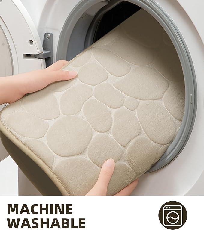 YIHOUSE Memory Foam Bath Mat Cobblestone Bathroom Rugs Super Water Absorbent Bath Mats for Bathroom Machine Washable Bath Rugs(24 x 36,Khaki)