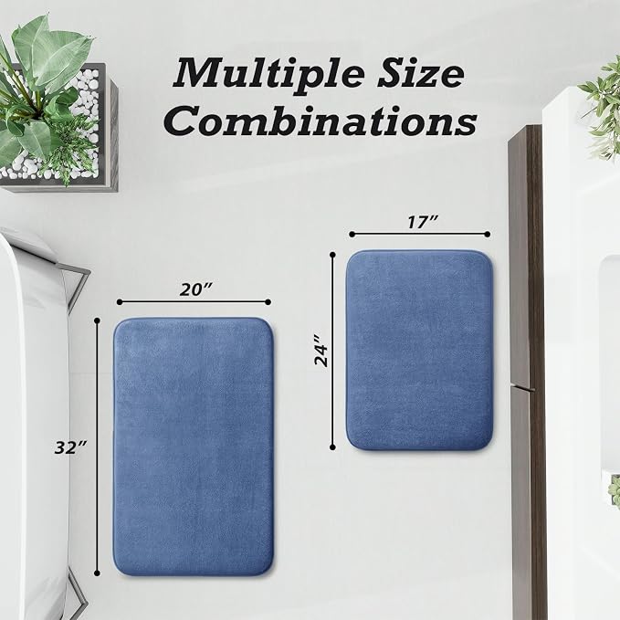 Bathroom Rugs Sets 2 Piece, Non-Slip & Quick Dry Bath Mat Set, Ultra Soft Velvet Bath Rugs for Bathroom, Toilet and Shower Floor, Dusty Blue