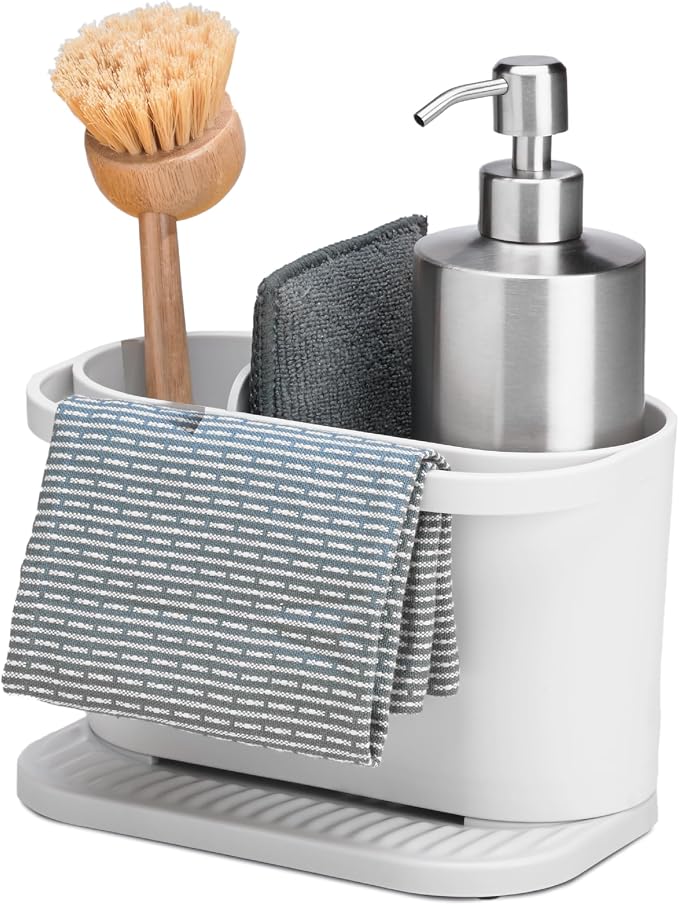 ReBorn Recycled Sink Organizer, Kitchen Sink Organizer, Two Main Compartments, Integrated Dish Cloth Rail, Ribbed and Sloped Base for Draining, Would Made in UK
