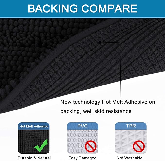 H.VERSAILTEX Bathroom Rugs Bath Rug Set 2 Piece Bathroom Contour Rug Toilet Mat Sets Non Slip Contour Bath Rug Ultra Thick Water Absorbent Striped Bath Mats Washable(36" x 24" Plus 20" x 24" U, Black)