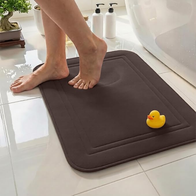 ITSOFT Memory Foam Bath Mat 24x16, Non Slip, Machine Washable, Quick Dry & Absorbent Rugs, Bath Mats for Bathroom Floor, Tub & Shower, Bathroom Rug, Chocolate Brown