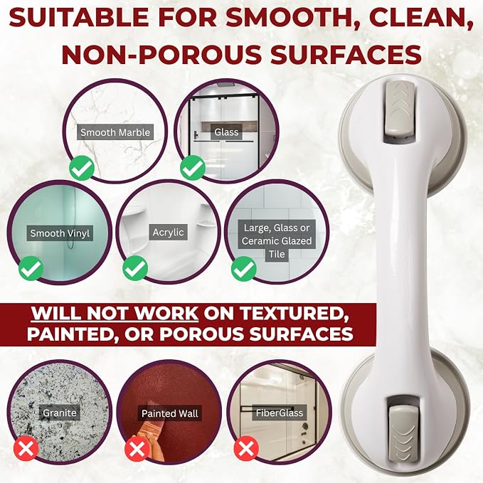 Safe-er-Grip Safe-er-Grip Changing Lifestyles Suction Cup Grab Bars for Bathtubs & Showers; Safety Bathroom Assist Handle, White & Grey, 12 inches (Pack of 3)