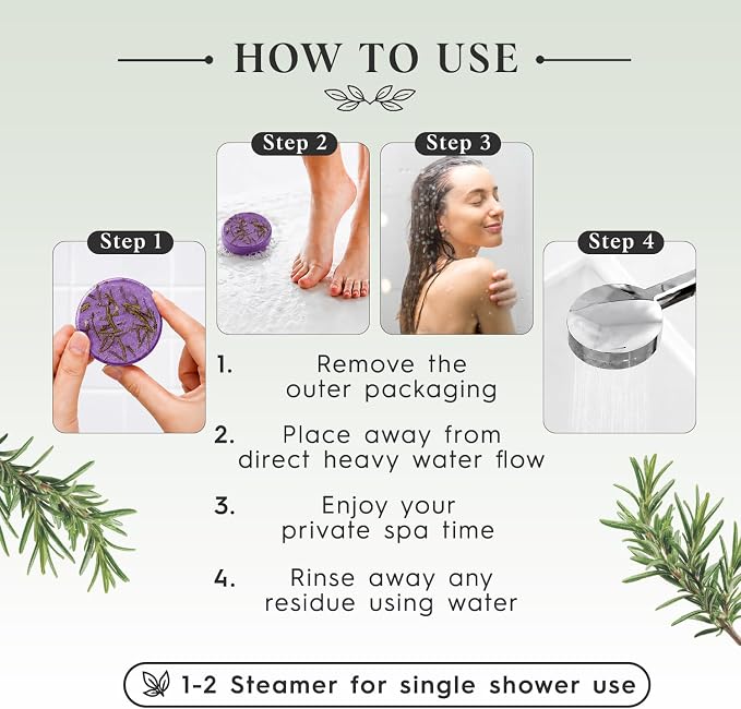 SWCANDY Rosemary Shower Steamers 8 Pack, Home Spa Self Care | Herbal green aromatherapy with natural essential oils, shower gift for women, men, wife & husband.