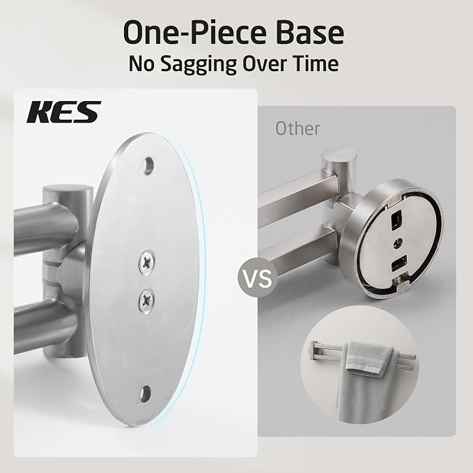 KES Kitchen Swivel Towel Bar 15-Inch, Swivel Towel Rack for Dish Towel, Double Towel Bar 2-Arm Wall Mounted, SUS 304 Stainless Steel, Brushed Finish, A2106S40-2