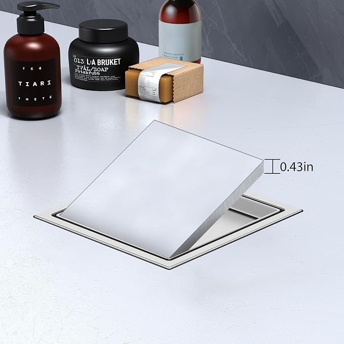 EXF Square Shower Drain 6 Inch Brushed Nickel with Tile Insert Grate, Stainless Steel Shower Floor Drain with Flange, Hair Catcher