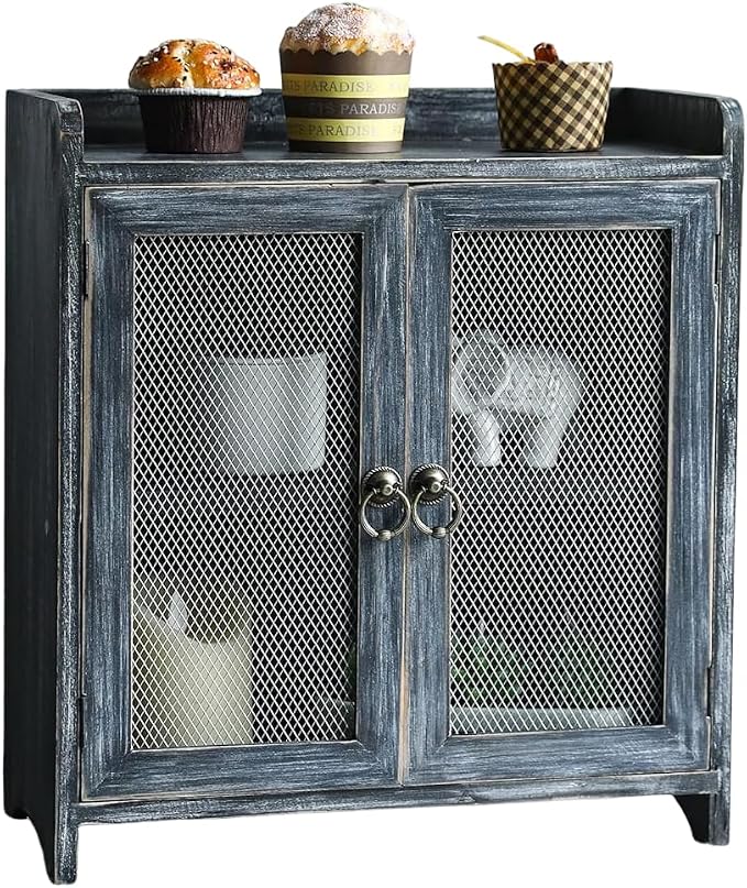 COLLECTIVE HOME - Storage Cabinet, Mini Countertop Cabinet, Wood Organizer for Bedroom Kitchen with Magnetic Door, Storage for Spice Jars, 14.5 x 6.5 x 10 (Grey) (15.75")
