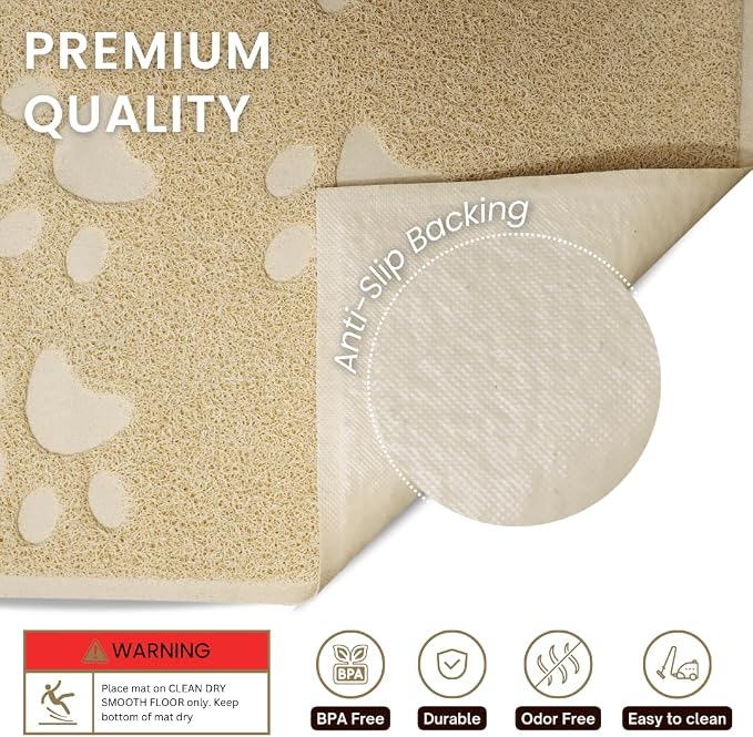 Andalus Medium Cat Litter Mat, Pack of 1 - Waterproof, Non-Slip & Easy to Clean Cat Litter Box Mat for Extra Efficient Pet Litter-Trapping, Beige (23.5” X 15.75”)