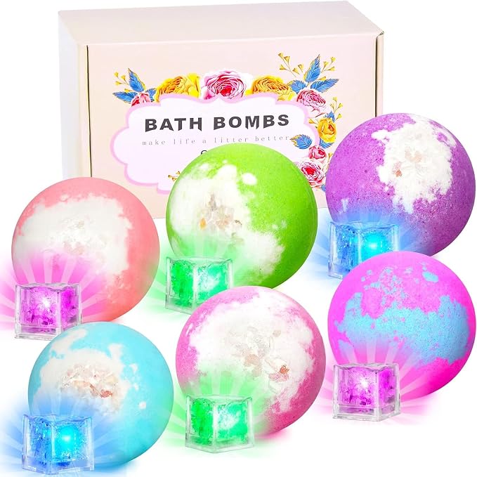Light Up Bath Bombs with Surprise Inside, 4.23 oz XL Natural Gift Set 6 | with Essential Oils, Magnesium Large Bath Bombs for Women Relaxing Spa Skin Moisturize Gifts for Women