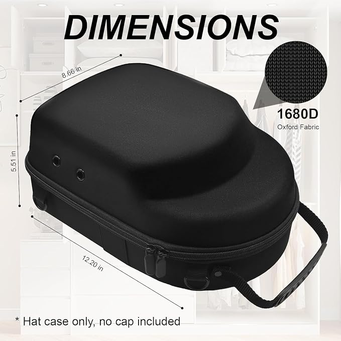 Hard Hat Travel Case for Baseball Caps 1 Piece Black With Blue - Hat Protector with Handle, Adjustable Shoulder Strap & Luggage Strap, Stores 6 Hats for Travel, Home, Gifts