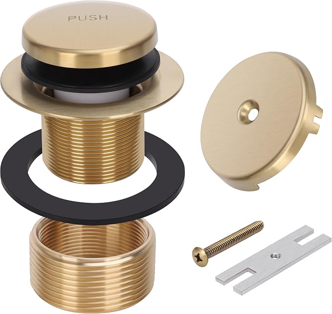 PRIMSOPH Tip-Toe Tub Drain Trim Kit with One Hole Overflow Faceplate Conversion Kit Assembly Universal Fine Coarse Thread Replacement Brushed Gold