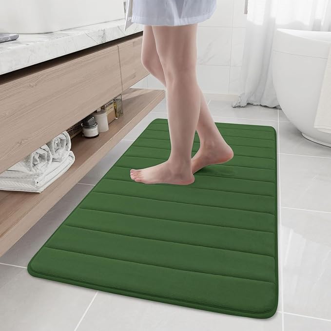Buganda Memory Foam Bath Mat 47 x 24, Ultra Soft Absorbent Bathroom Rugs | Olive Green, Machine Washable Quick Dry Bath Mats for Bathroom Floor, Shower and Tub, Home Decor Accessories
