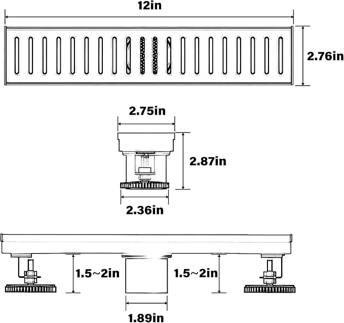 12 Inch Linear Shower Drain Bathroom Kitchen Golden Floor Drain Removable Capsule Pattern Cover Accessories Shower Drain 304 Stainless Steel Drain with Hair Strainer Adjustable Leveling Feet