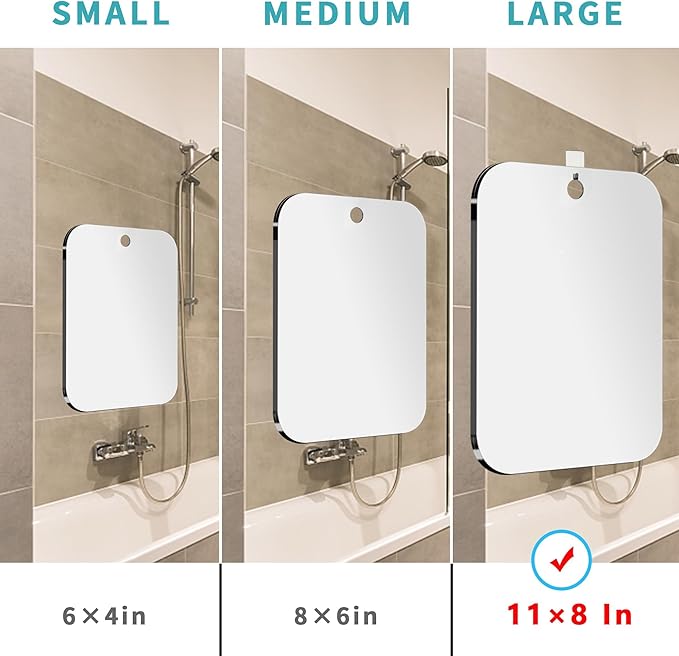 Shower Mirror Fogless for Shaving,(Small 6x4 Inch) Anti Fog Shaving Mirror Holder NO-Drilling, No Fog Free Waterproof,Small Wall Mounted Bathroom Accessories Camping Hanging with Hook