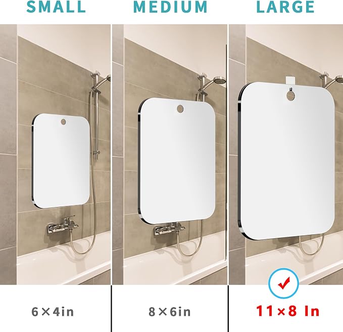 Shatterproof Shower Mirror Fogless for Shaving,(Large 11.17x8.08 Inch) Anti Fog Shaving Mirror Holder NO-Drilling, No Fog Free Waterproof,Medium Wall Mounted Bathroom Accessories Camping Hanging Men