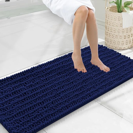 Smiry Bathroom Rugs 47X20, Extra Soft Rubber Backing Chenille Bath Mats | Navy Blue Machine Washable Non Slip Quick Dry Bath Mats for Bathroom Floor, Tub, Shower, Home Decor Accessories