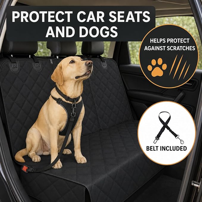 Dog Car Seat Protector, Back Seat Cover for Dogs, SUV & Car Seat Covers 62" | Fits large SUVs & full-size trucks; protects rear bench and car interior from pet hair, kid spills, baby boy mess and stains.
