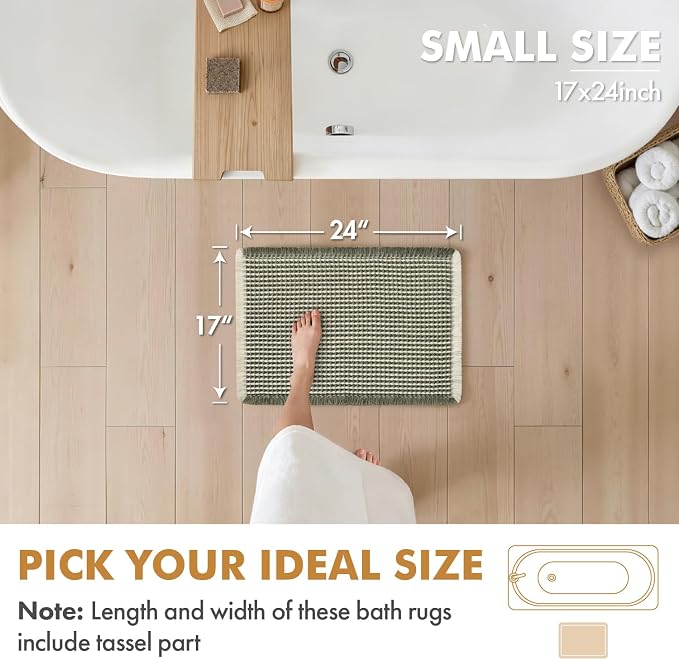 MIULEE Set of 2 Waffle Bathroom Rugs Boho Bath Mat Green&Cream 17x24 Inch | Non Slip, Super Absorbent, Washable, Ultra Soft, Rubber Backed, Small Bath Rugs for Bathroom Floor Tub Shower