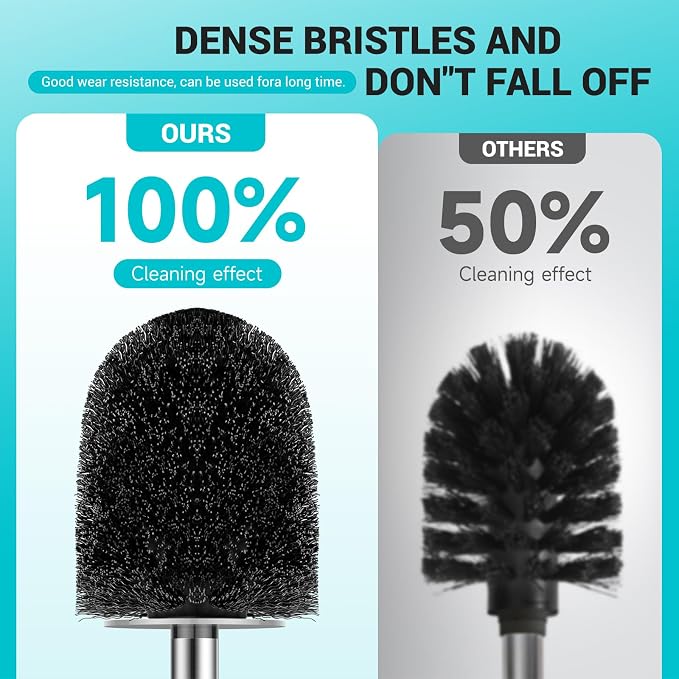 Toilet Brush and Holder Set, with Stainless Steel Handle Toilet Bowl Brush, Compact Toilet Scrubber Brush for Deep Cleaning Bathroom Restroom, Easy to Assemble-Grey
