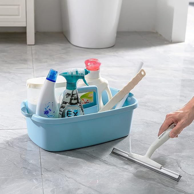 Goderewild 2 Pack Multi-Purpose Plastic Cleaning Caddy with Handle, Shower Caddy Organizer/Storage Basket/Totes Portable for Bathroom Supplies, Cleaning Products, Under Sink Tool. (blue+grey)