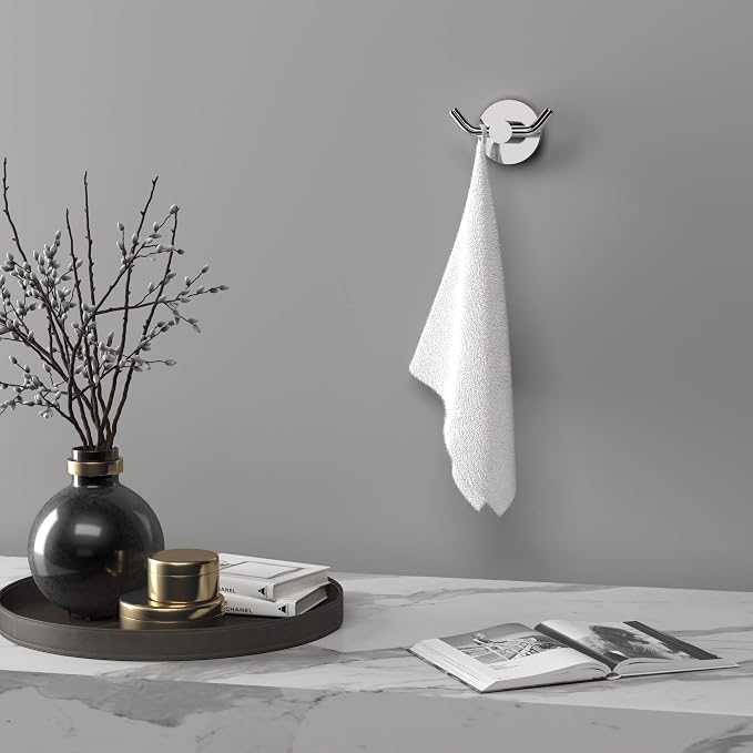 MARMOLUX ACC - Chrome Bathroom Hooks for Towels | Modern Double Towel Hook Design Ideal for use as Robe & Towel Hooks, Shower Wall Hooks or Kitchen Hooks | Towel Holder Double Hook Design.