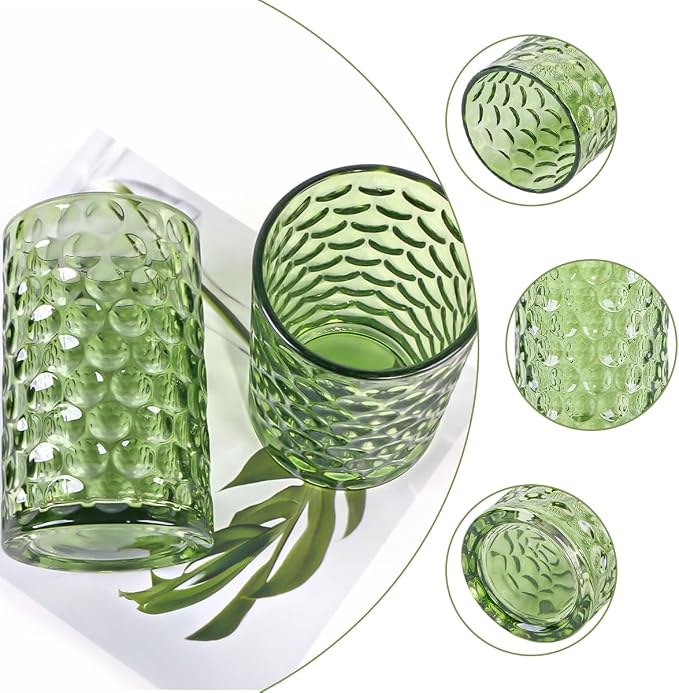 Bathroom Toothbrush Holder Set, 11oz Green Glass Toothbrush Holder and Bathroom Tumbler Cup Set, Decorative Countertop Storage Cups Organizer for Toothpaste, Brushes