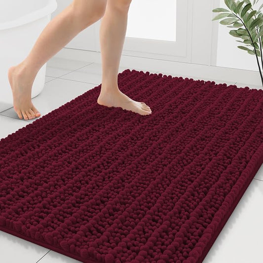 Smiry Bathroom Rugs 40X32, Extra Soft Rubber Backing Chenille Bath Mats | Burgundy Machine Washable Non Slip Quick Dry Bath Mats for Bathroom Floor, Tub, Shower, Home Decor Accessories