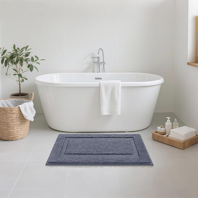 SHACOS Soft Microfiber Bathroom Rugs Set of 2 Pieces, Dark Grey | 32x20 + 24x16, Absorbent Plush Bath Rugs, Non Slip Washable Shaggy Bath Mats, Fluffy Bathroom Runner Floor Mats Shower Rug