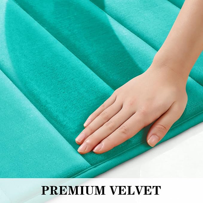 BYSURE Light Teal Memory Foam Bathroom Rug Set 3 Piece | Non Slip Extra Soft Absorbent Machine Washable Toilet Bath Toilet Mat 17"x24"+20"x32"+U Shape 20"x24"