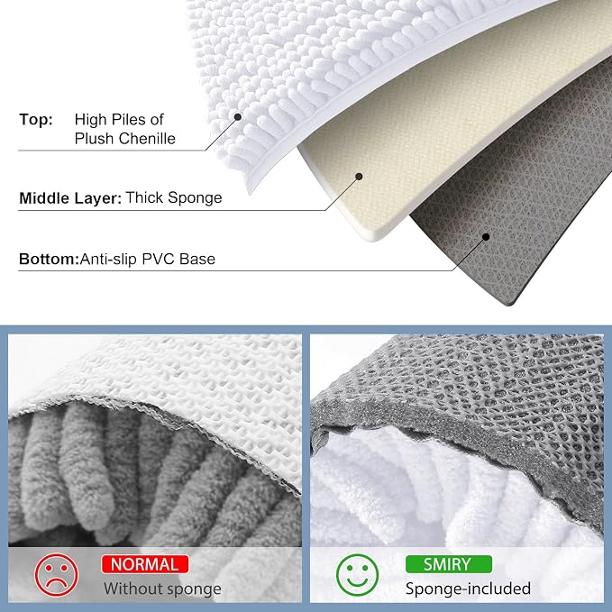 Smiry Chenille Bathroom Rugs Sets 2 Piece (36x24+30x20, White) | Soft Absorbent Machine Washable Non Slip Shaggy Bath Rug Set for Tub, Shower, and Floor, Home Decor